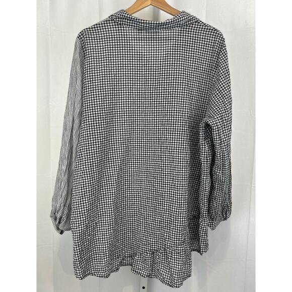 LOGO Lori Goldstein Woven Mixed Media Button Up Blouse A366364 Black White XL - Picture 2 of 10
